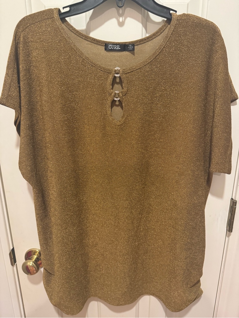 CURE Metallic Gold Short Sleeve Tee with Decorative Front Rings